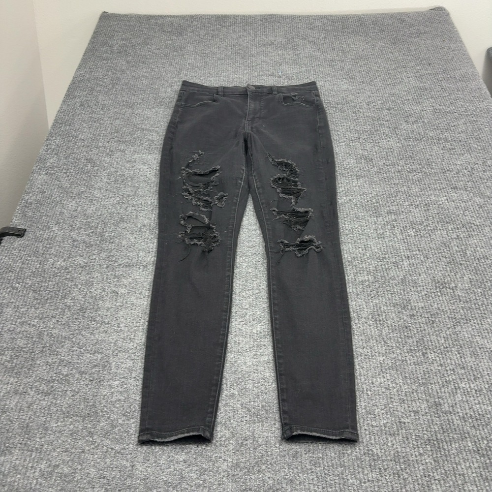 American Eagle Jegging Women 12 Black Cotton Distressed Curvy Hi-Rise Streetwear